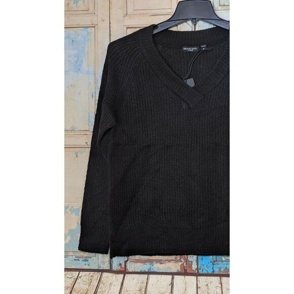 Brave Soul London Womens Medium Black Knit V Neck Long Sleeve Pullover Sweater - Picture 4 of 9